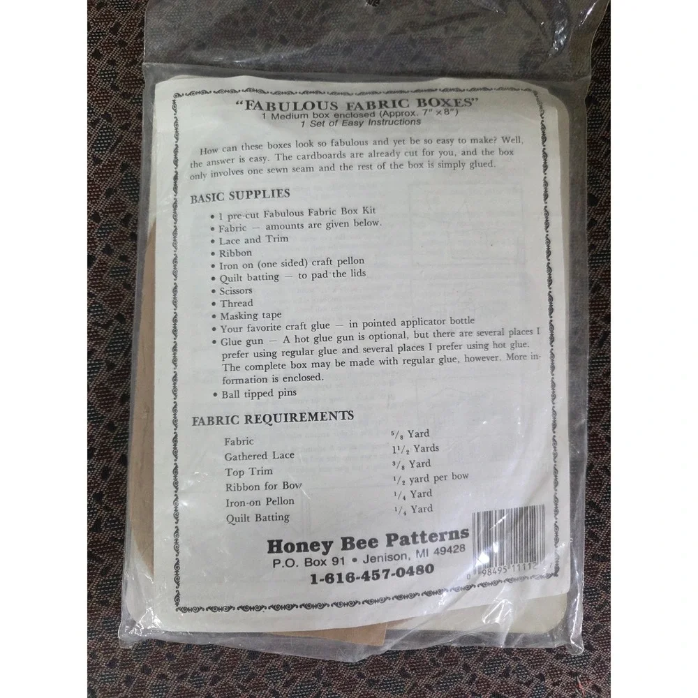 Honey Bee Patterns Fabulous Fabric Boxes Kit Set Heart & Oval Vintage DIY NEW